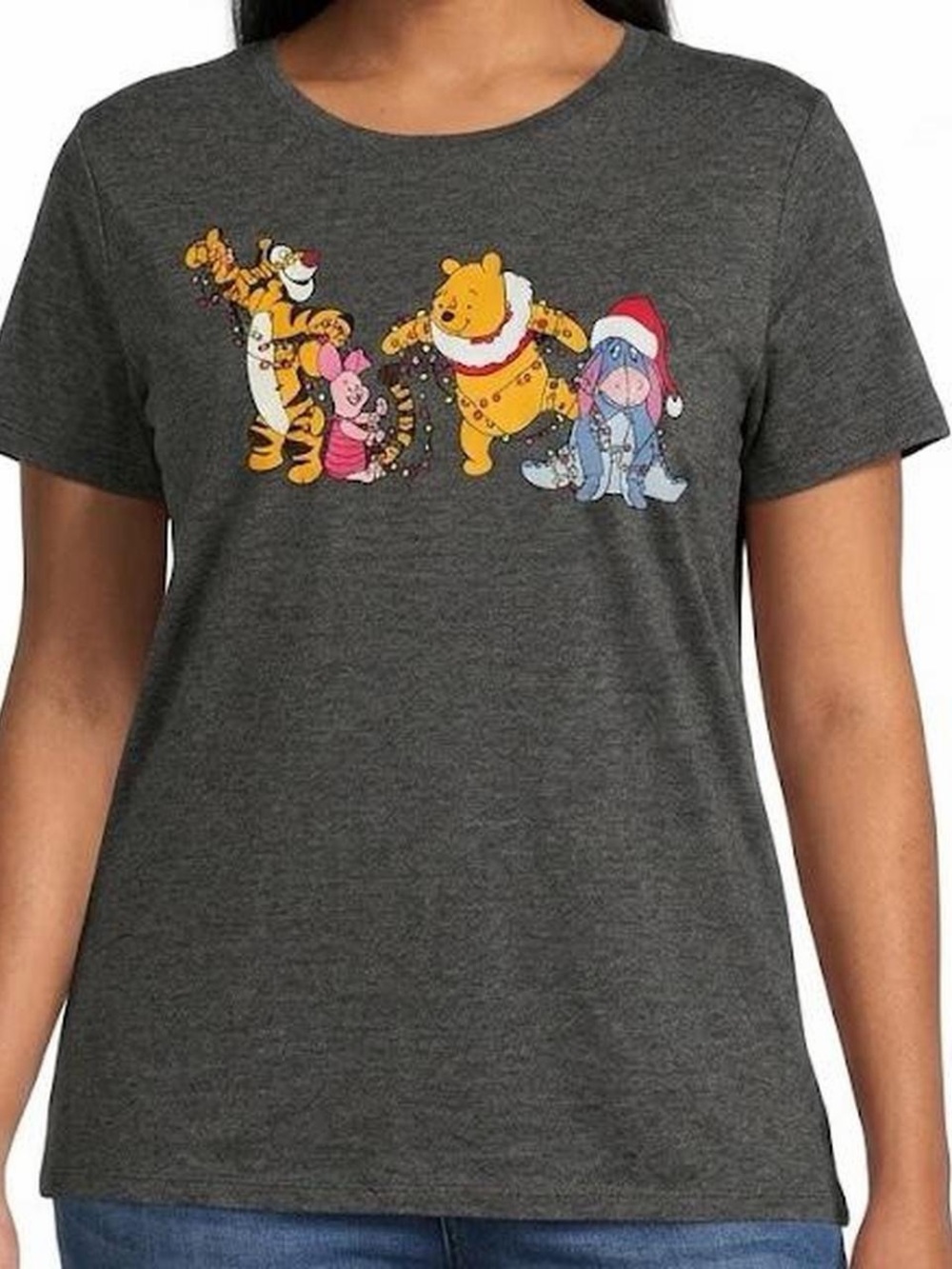 Disney Winnie The Pooh Holiday Christmas Graphic T-Shirt Charcoal Gray Small - Picture 3 of 7